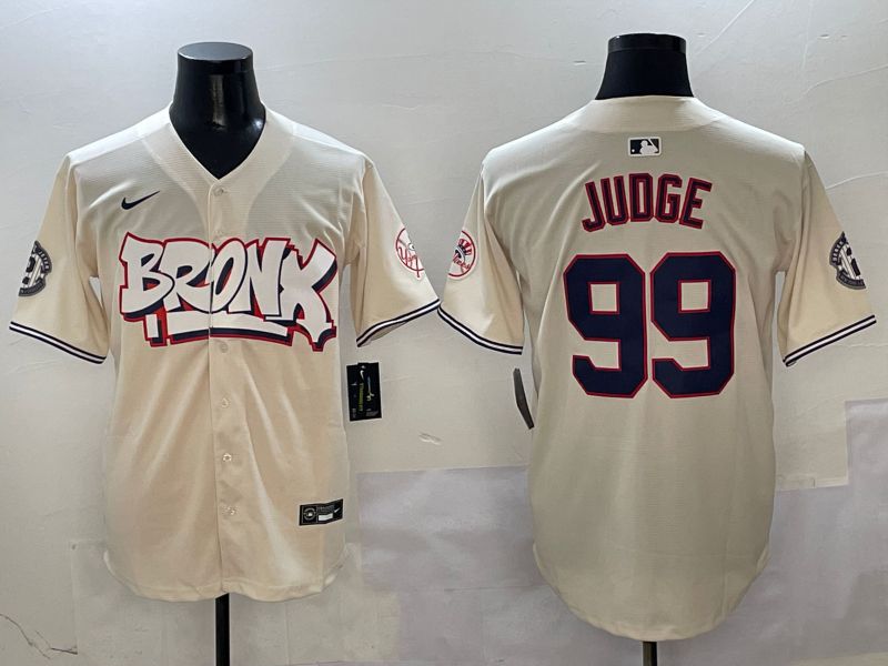 Men New York Yankees #99 Judge Cream four generations Joint Name 2025 Nike MLB Jersey style 411